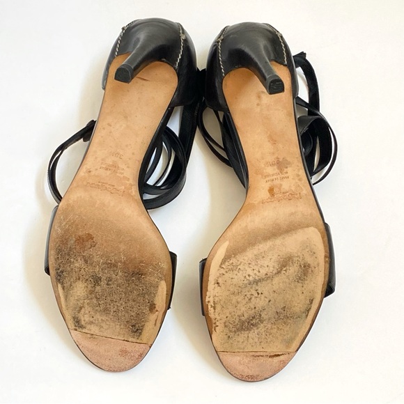 Yves saint Laurent black leather ankle wrap open toe heels - Picture 10 of 11